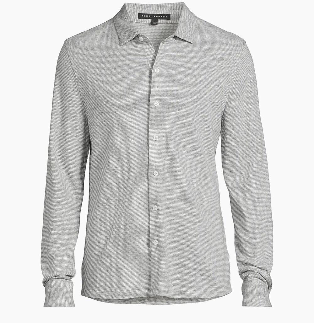 Robert Barakett Shirt Mens Large Gray Dobston Knit Button Front Long Sleeve